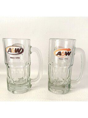 2 A&W Root Beer Mugs Advertising 1980's Vintage Barware